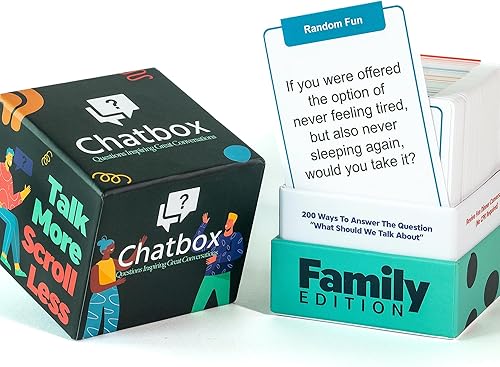 Chatbox 200 tarjetas de inicio de conversación - Juegos familiares para niños y adultos - Divertidos juegos de viaje - Juego de cartas de fiesta -