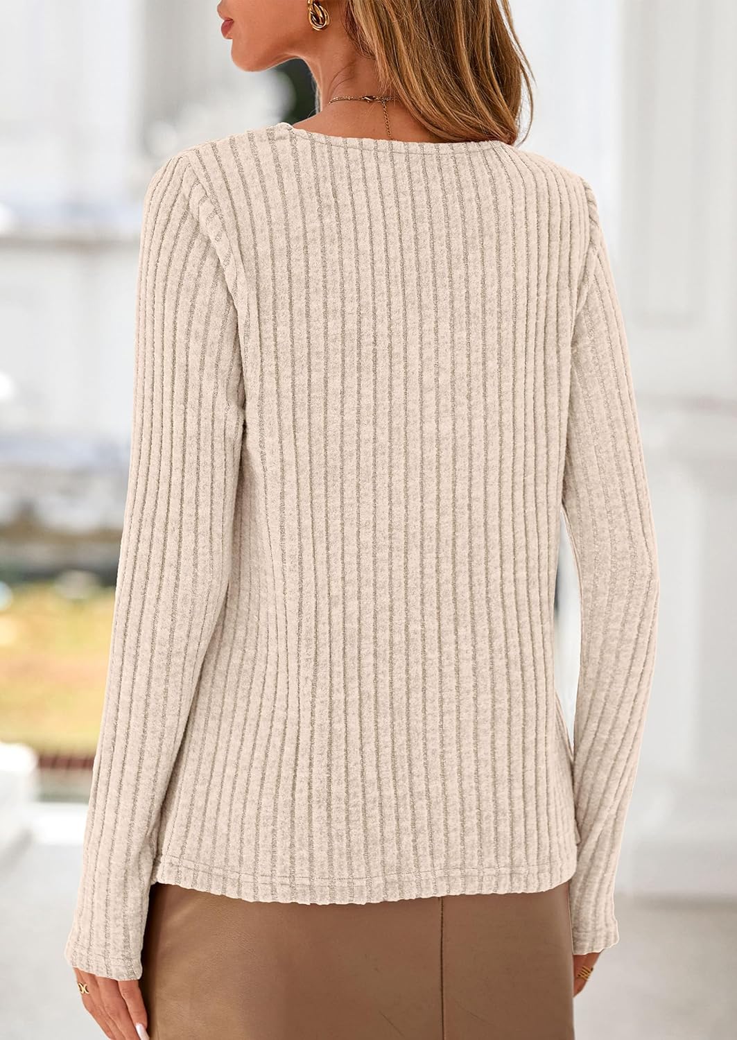 PRETTYGARDEN Women's Long Sleeve Shirts 2026 Fall Fashion Clothes Ribbed V Neck Spring Loose Tunic Tops Lightweight Sweaters - Image 5