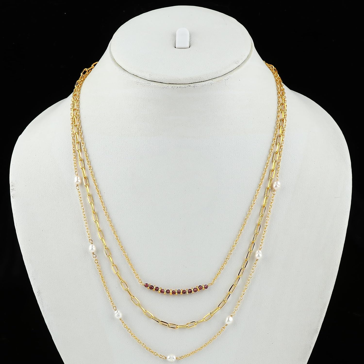 Beads With Pearl 3 Layered Necklaces for Women 14k Gold Plated Dainty Stackable Choker Necklaces for Women Trendy Layering, Cuban Link, Paperclip Chain, For Women Gifts