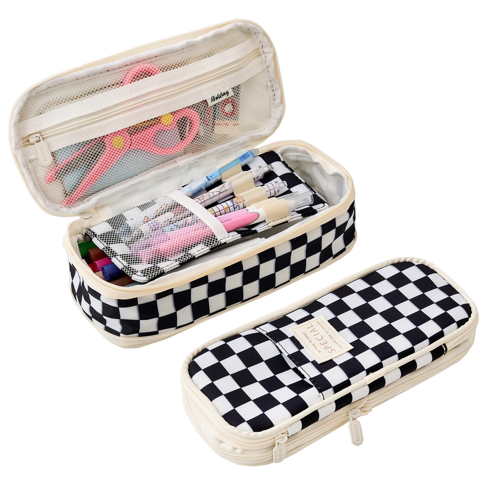 Big Capacity Pencil Pen Case, Pencil Pouch with Sticky Note and 4 Compartments Large Multifunctional Stationery Organizer for Girls Boys, Office Makeup Bag Portable Pen Bag for Students Women Men