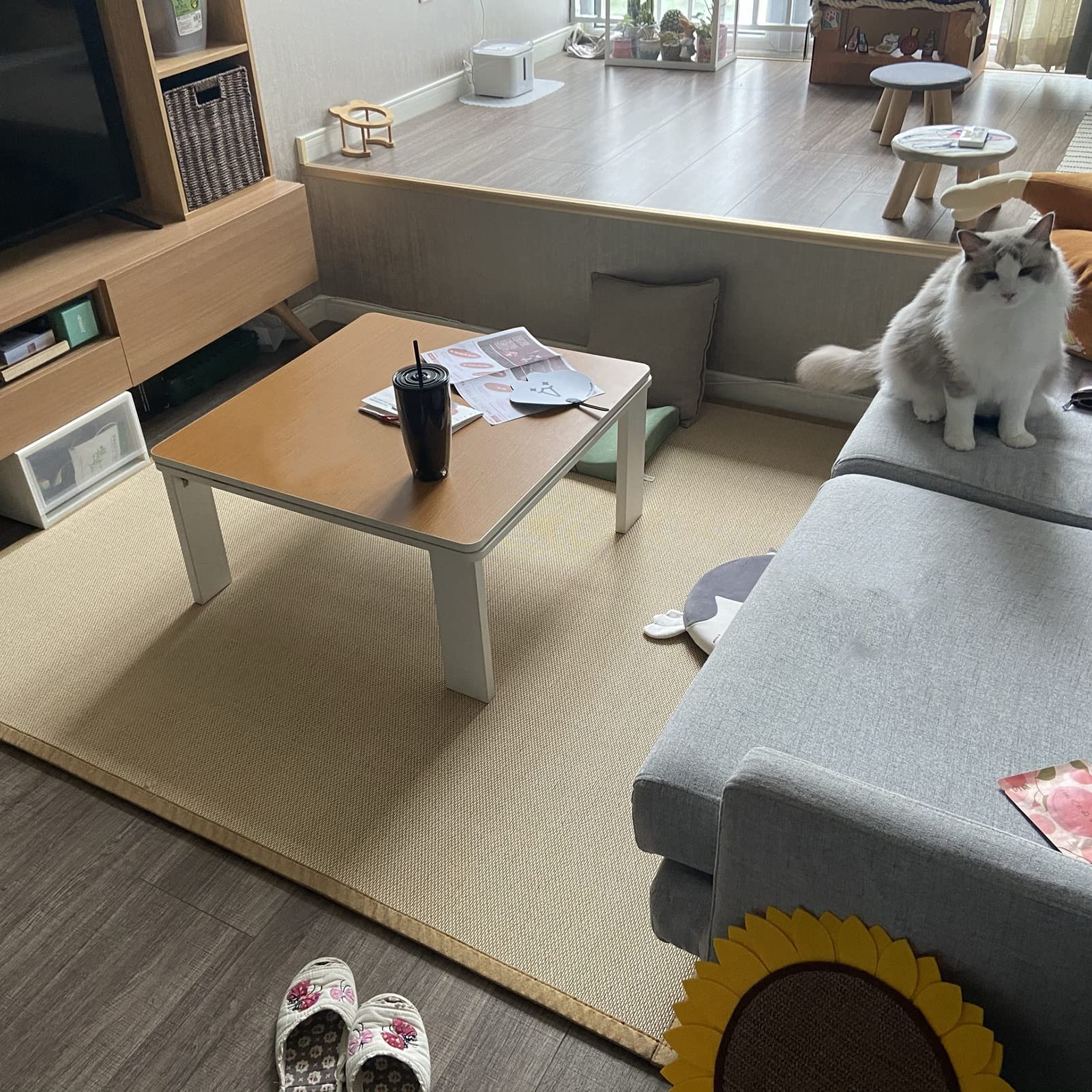 Naturfasern Bambus Teppich, 2 cm Dicker, Rutschfester Wohnzimmer-Teppich, Schwammfüllung Antikollisions-Bodenmatte Im Japanischen Stil for Büro-Balkon-Eingang