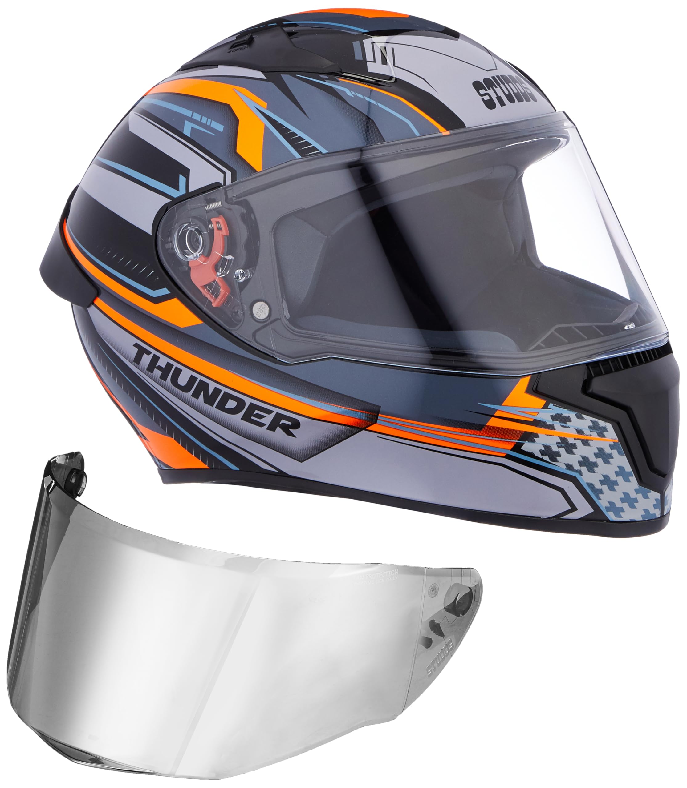Studds Thunder Full Face Helmet D8 with Clear Visor (Matt Black N2, L)