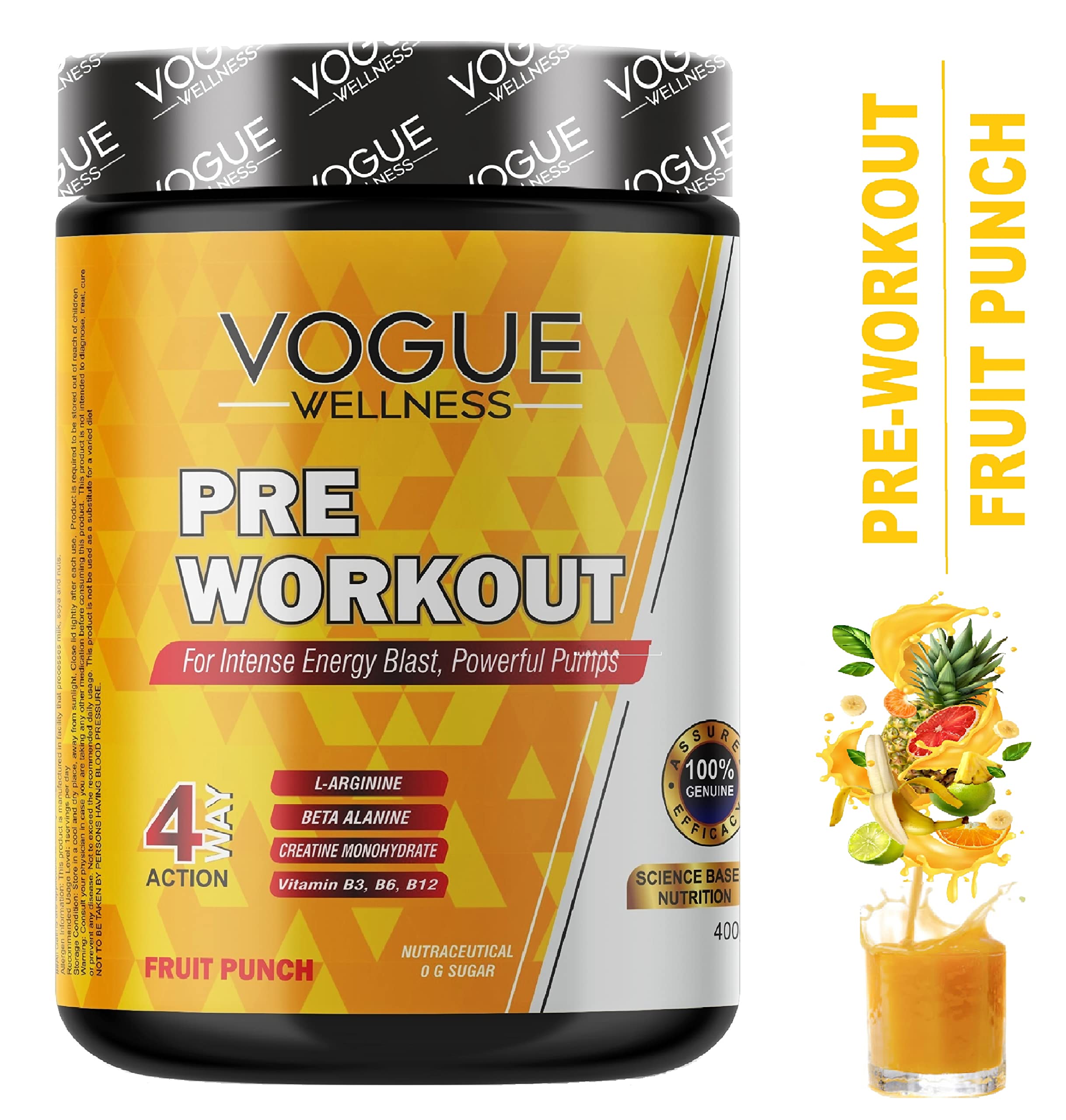 Vogue Wellness Advance Nutrition Pre-Workout Protein Powder Energy Drink | For Instant Energy and Boost Powerful Muscle Pumps | With Beta-Alanine L-Arginine Creatine - Muscle Recovery & Endurance(400G)-(Fruit Punch) (B0BDFXM38F) Amazon Price History, Amazon Price Tracker