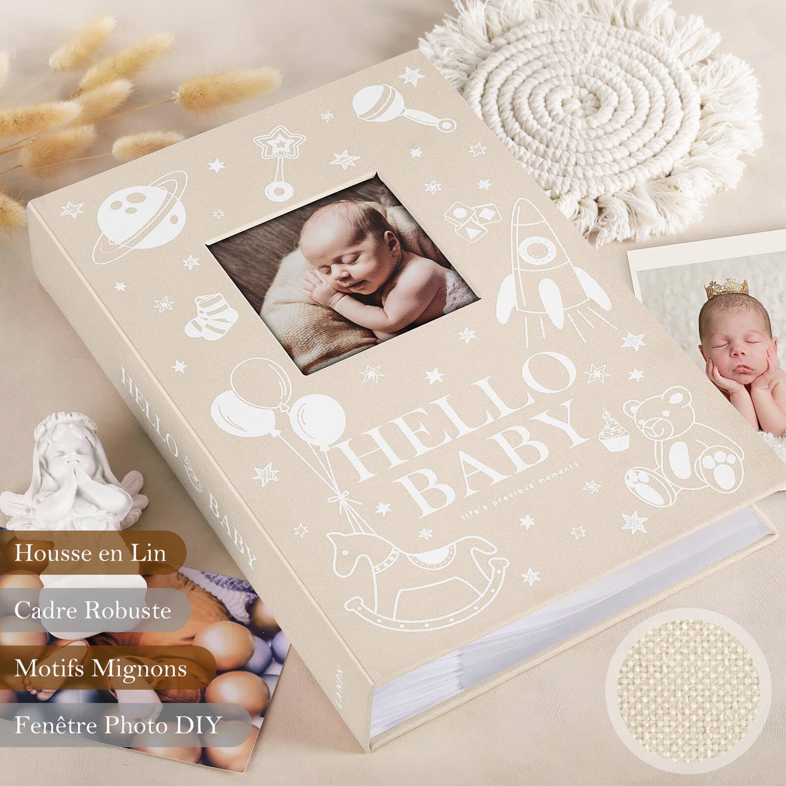 Lanpn Album Photo Bébé 10x15 300 Pochette, Insérer Un Album de Bebe, Album Photo Enfant, Livre Photo Bebe, Nouveau Cadeau Naissance Fille Garcon, Baby Photo Album Beige - 4