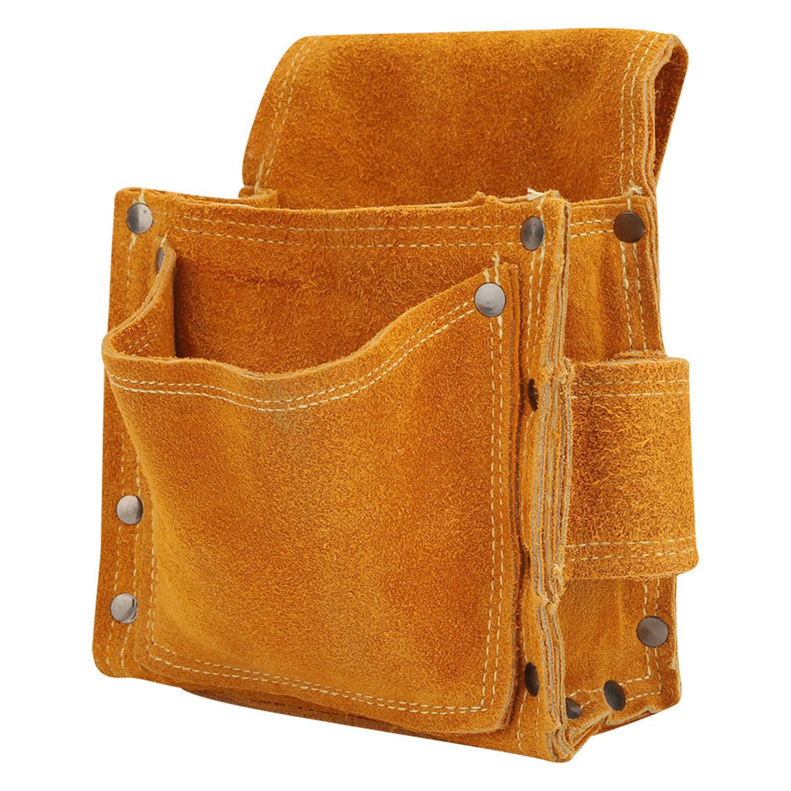 Jelquix Thickened Cowhide Tool Waist Bag with High Sewing Thread Strength for Easy Construction Completion, Maintenance Workers 7.1 X 2.8 X 5.5 .1in