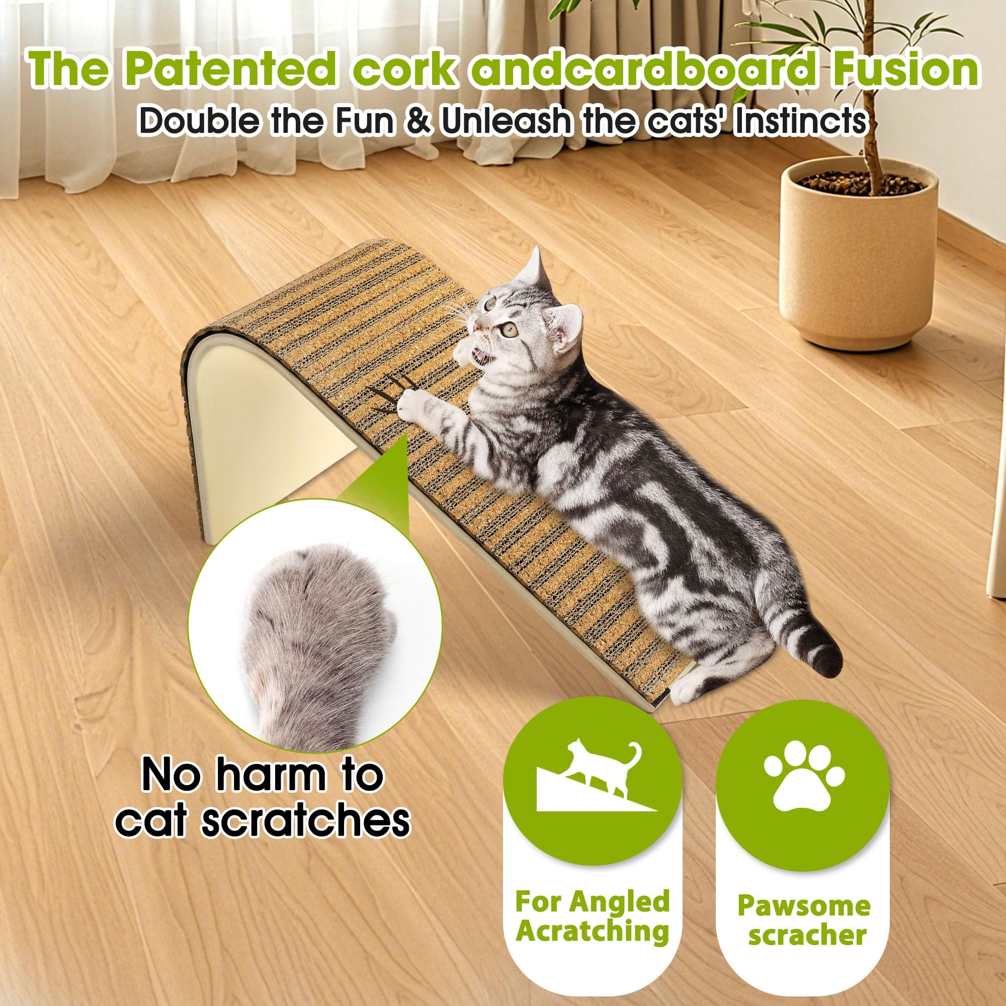 Almohadilla rascadora para gatos fácil de reemplazar con recambios de corcho y cartón, juguete ecológico para rascar, sin residuos para la salud del gato, poste rascador sostenible para gatitos