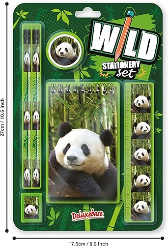 Miniatura 3 de Wild Stationery Set - Panda de Deluxebase. Suministros de oficina y escuela que incluyen 2 lápices, borrador de goma, sacapuntas, regla y lindo