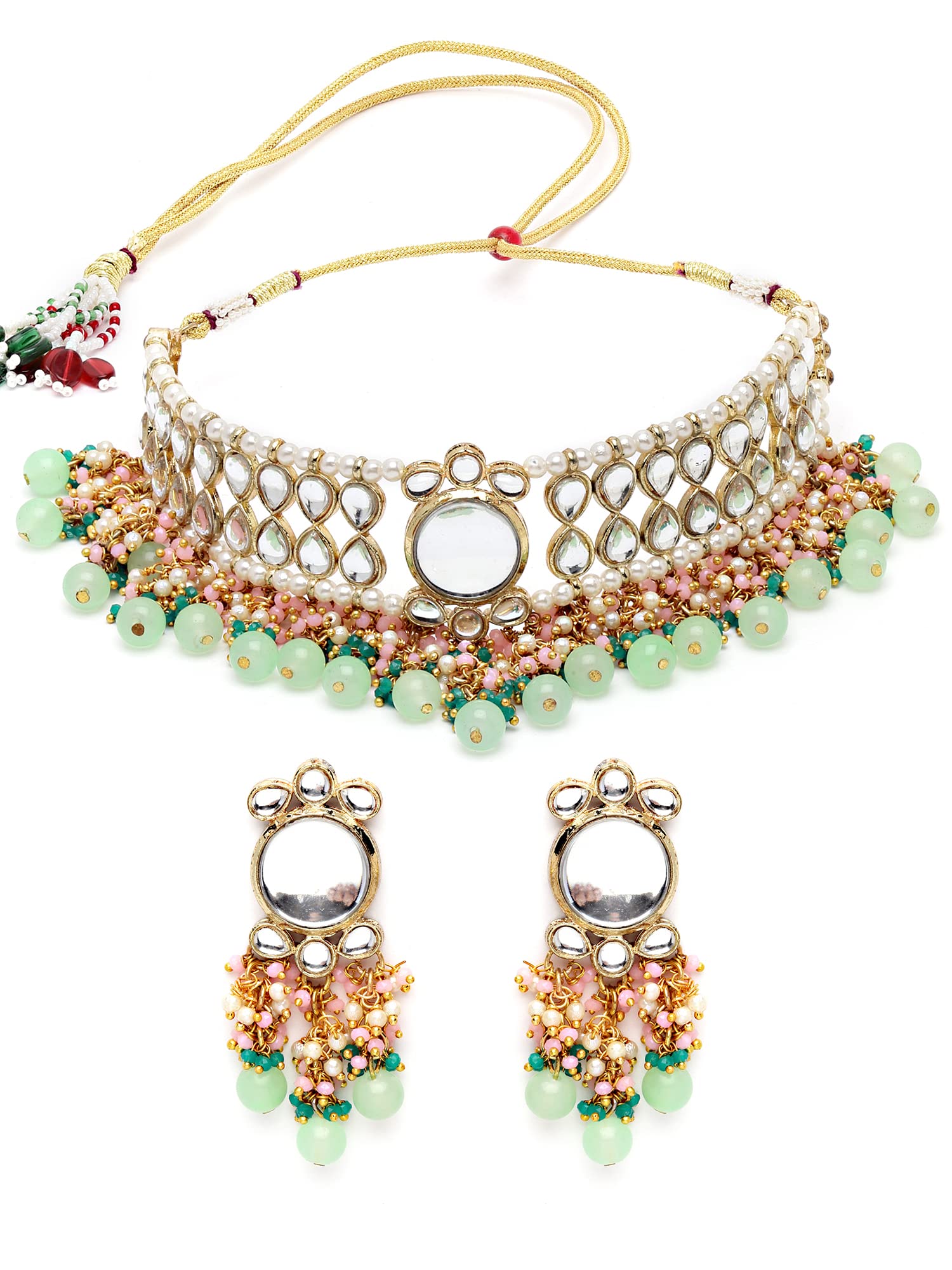 Karatcart Gold Plated Green Beads and Pink Crystal Studded Kundan Choker Necklace Set for Women (B0BDDSDHNV) Amazon Price History, Amazon Price Tracker