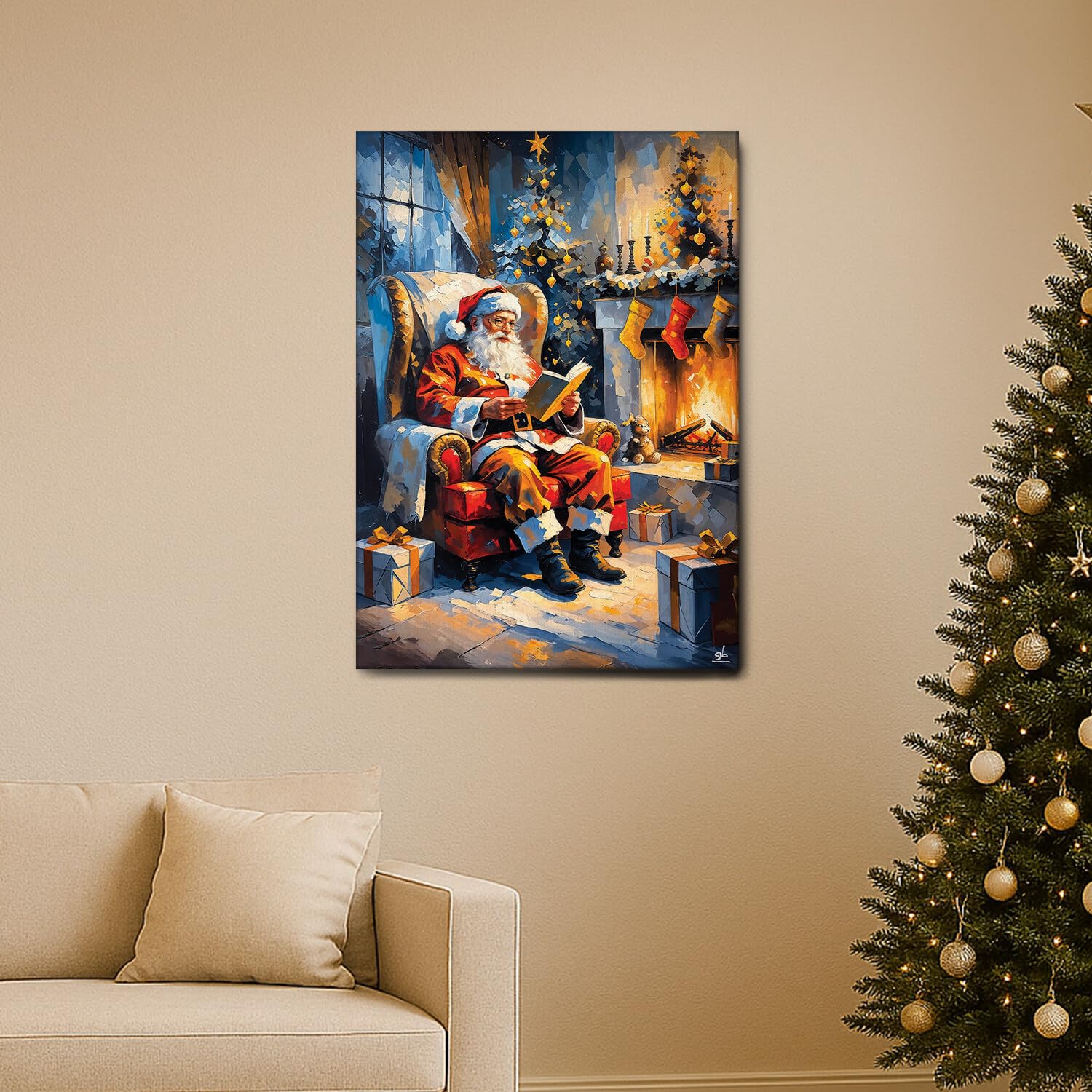 Giallobus - Impression sur toile - 29 - Cheminée du Père Noël - Toile à cadre standard - 70L x 100l cm - Tableaux modernes