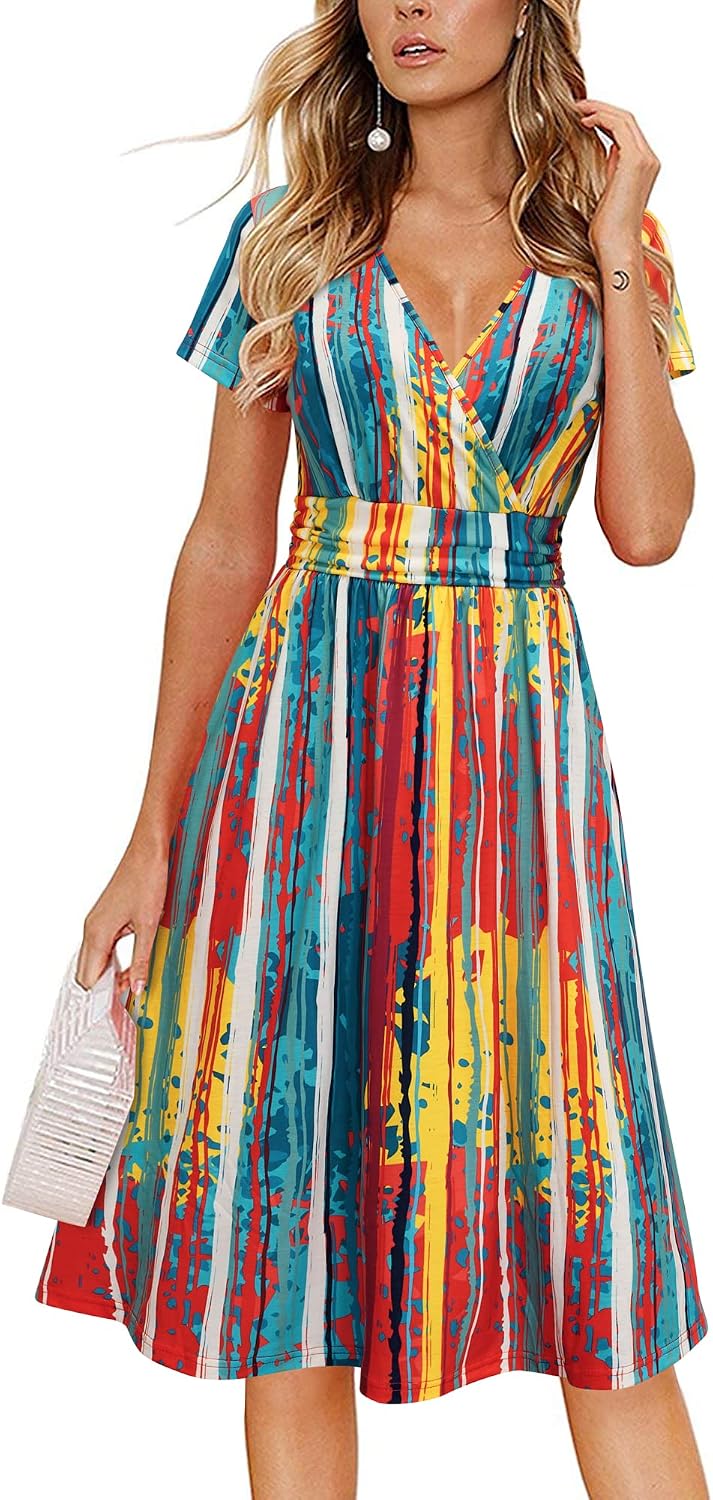 Newshows Women's Pockets Wrap V Neck Floral Summer Vacation Casual Sundress