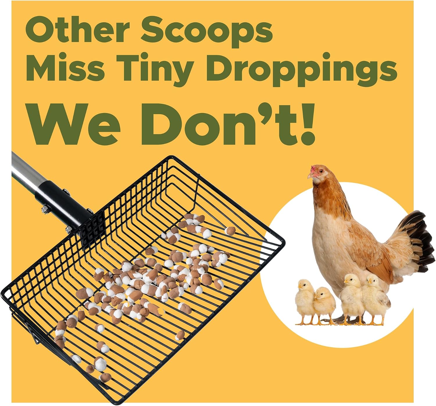 Chicken Poop Scooper for Sand, ¼" Slotted Fine Sifter & Durable Chicken Litter Scoop, Sifting Shovel, Coop Pooper Scooper, Metal Sand Sifter Shovel for Poultry Litter, 2-in-1 Poop Scoop and Rake Tool