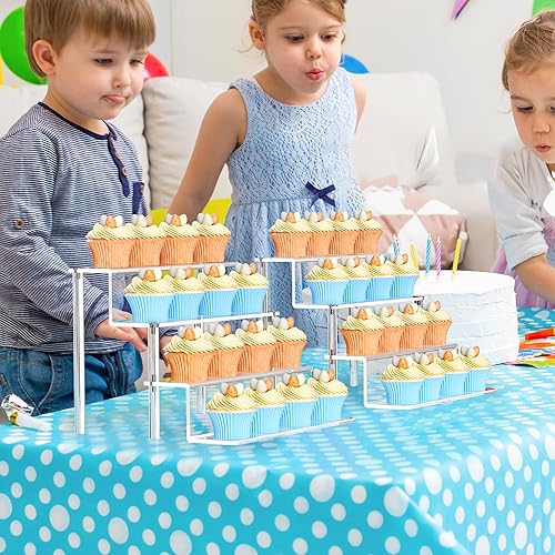 Vista 6 de Elevadores de exhibición de 12 pulgadas, soporte organizador de perfumes de 4 niveles, figuras transparentes para cupcakes, estantes de postres