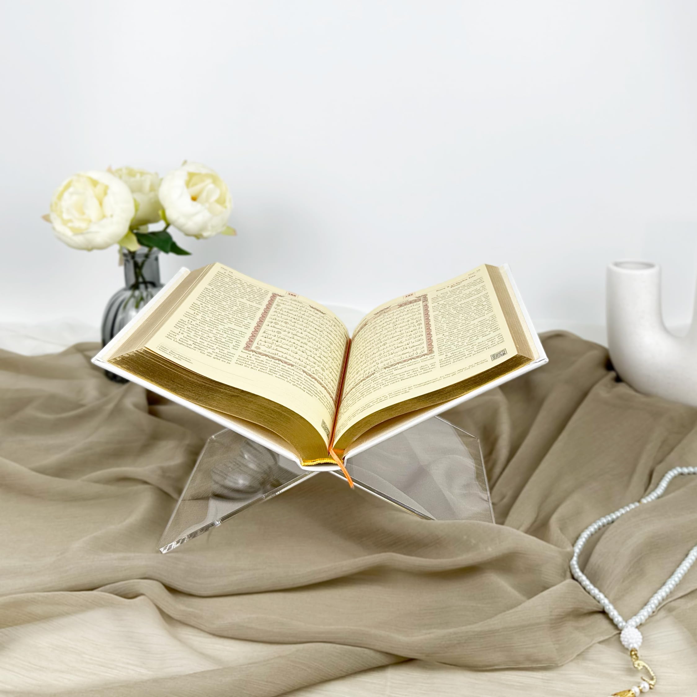 Transparent Koran-Halter| personalisiert mit Namen Koran-Lesetisch- islamisches personalisiertes Geschenk | Hochzeitsgeschenk - Ramadan, Umrah und Eid Geschenk 30x19cm Max 1.6kg (Silber)