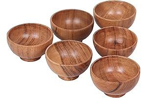 Set of 6 Acacia Wood Small Bowls