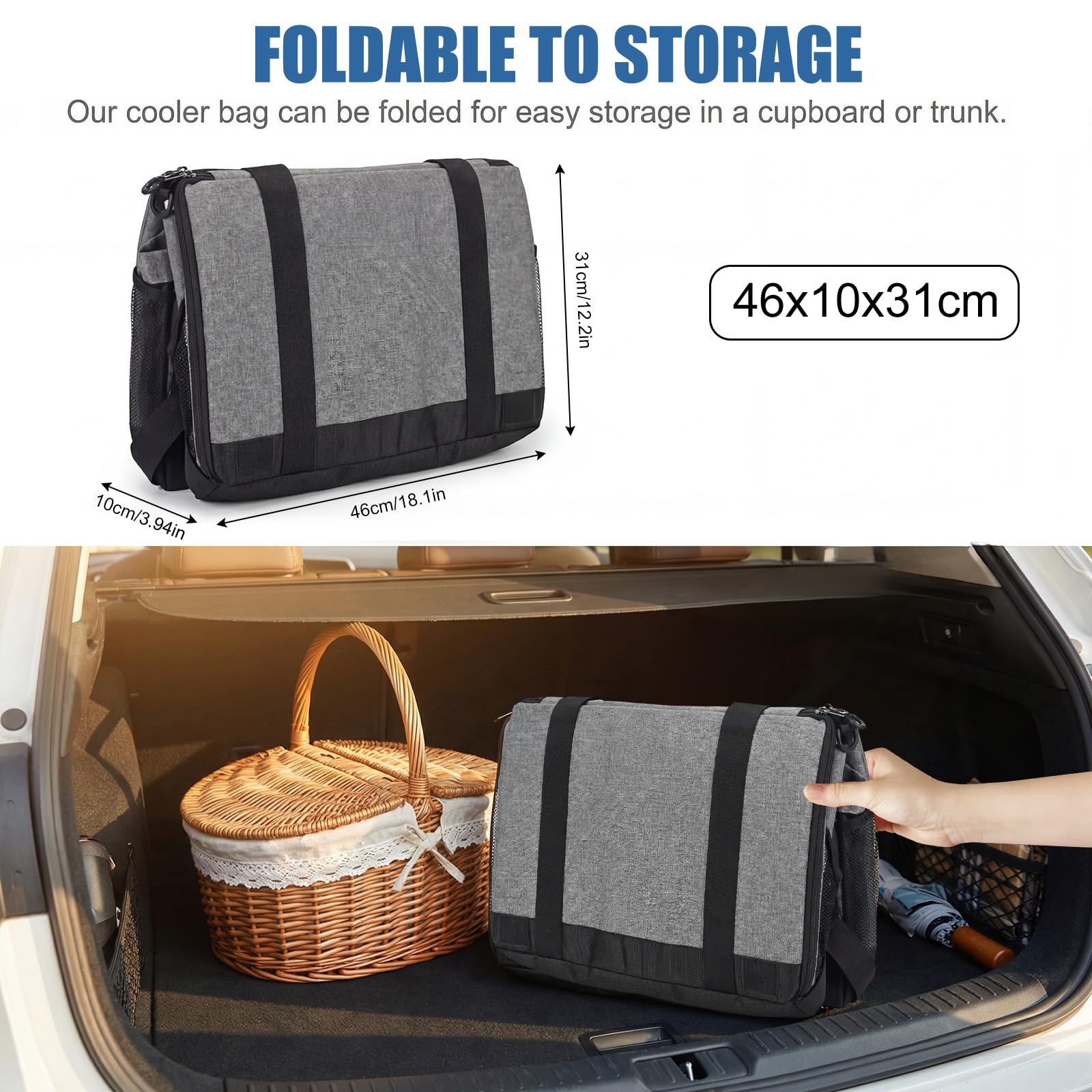 Borsa termica grande da 42 l, 60 lattine, pieghevole, con tasche multiple, isolata a prova di perdite, per campeggio, picnic, barbecue, attività all'aperto, 46 x 30 x 31 cm