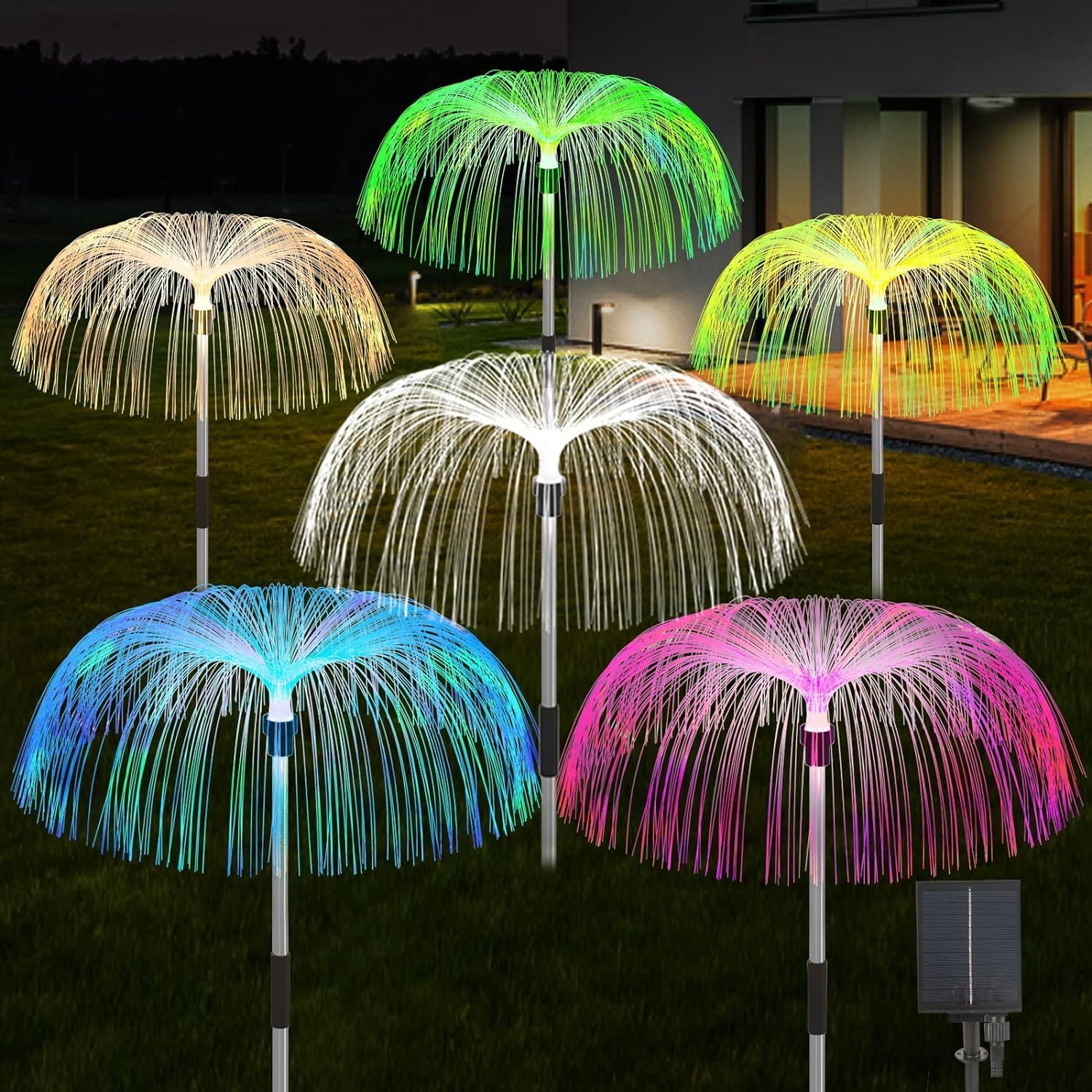 Solar Fiber Optic Jellyfish Light, RGB Color Changing Decorative Solar Lamp for Garden and Pathway, Auto On Off, 6 LED Beads, Weatherproof ABS Body (Pack of 6)-image-42