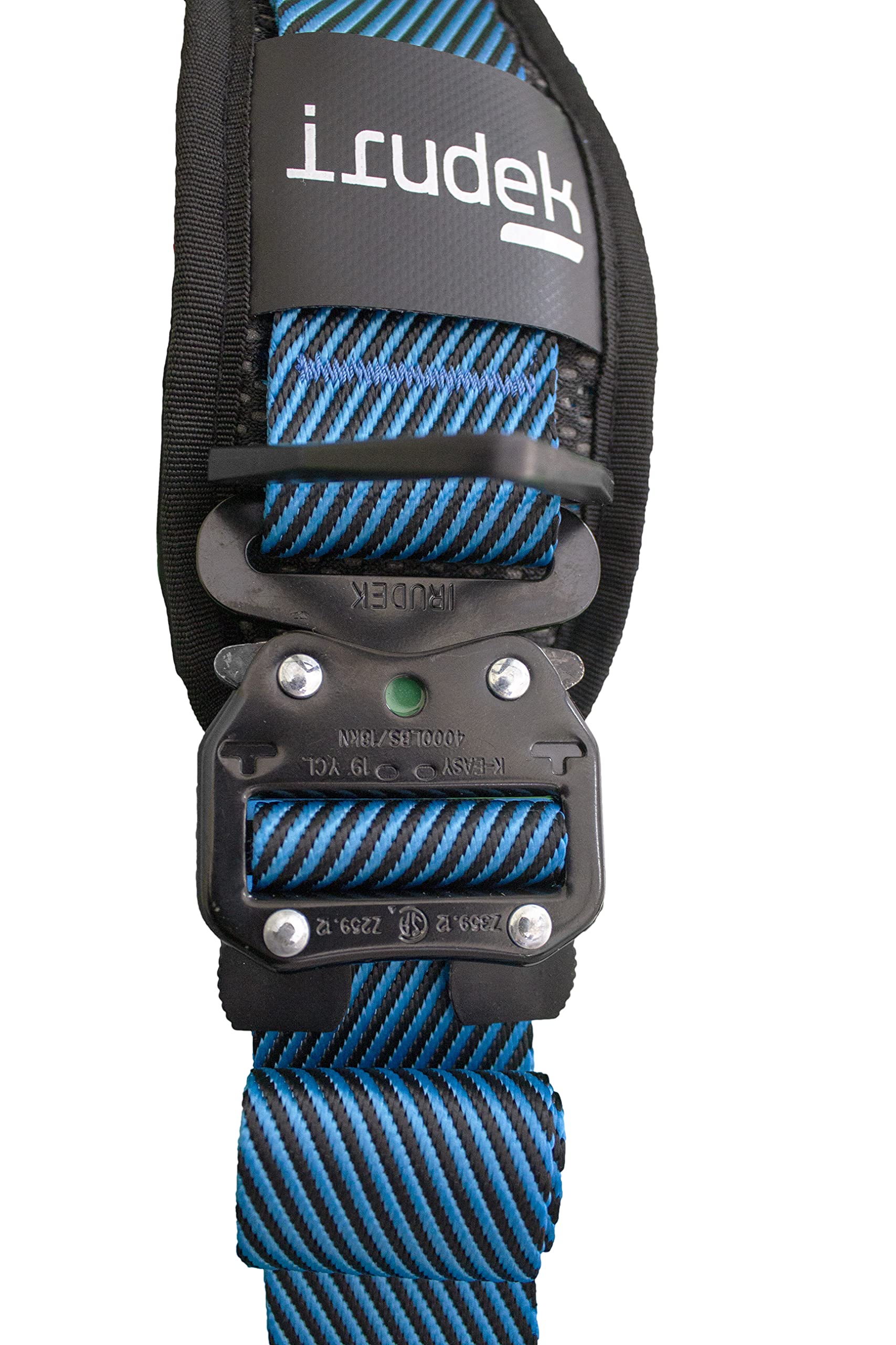 Irudek WIND BLUE 3 S-M – Arnés anticaídas con anclaje ventral de aluminio, cinturón IRUPAD Holetech, hebillas automáticas K-EASY, sistema ANTISLIP, portaganchos y chip NFC Ready