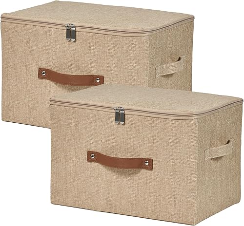 Miniatura 60 de Contenedores de almacenamiento con tapa con cremallera de tela de algodón y lino, cestas de almacenamiento con tapa, cajas plegables lavables para