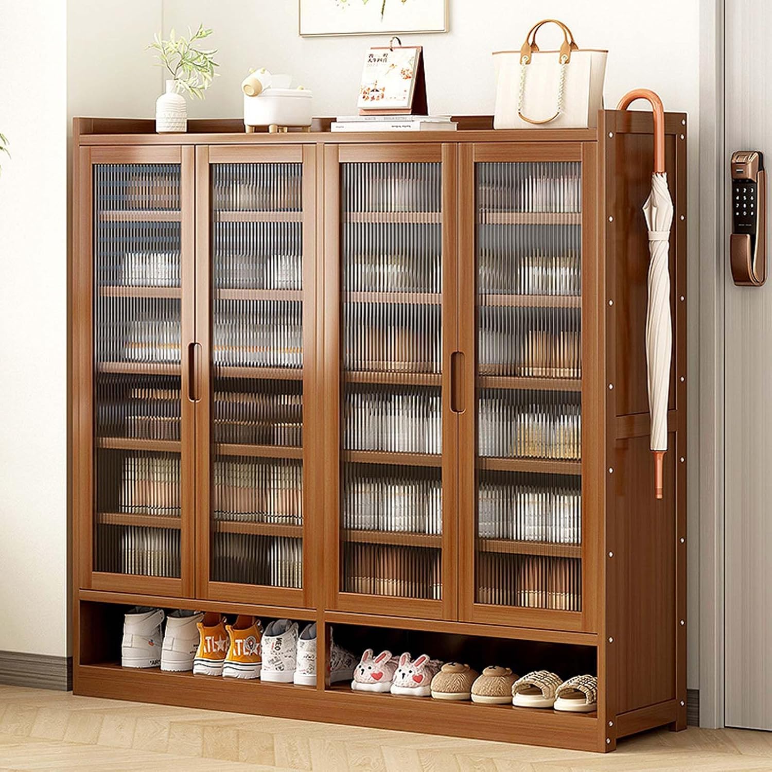 Entryway Hallway Storage Shoe Cabinet，Shoe Rack Organizer for Closet - Portable Shoe Shelf Cabinet for Entryway, Space Saver Wood Organizer, Free Standing Shoe Racks for Garage & Corridor