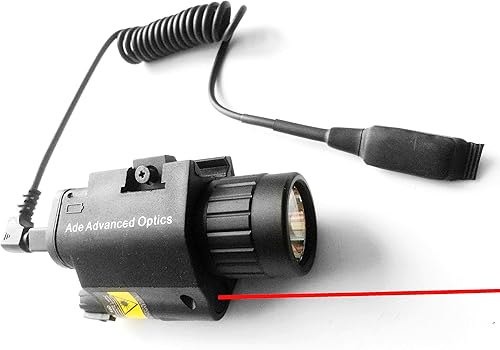 Ade Advanced Optics Vista láser táctica compacta montada en riel con linterna LED de 200 lúmenes y almohadilla de interruptor de presión, color rojo