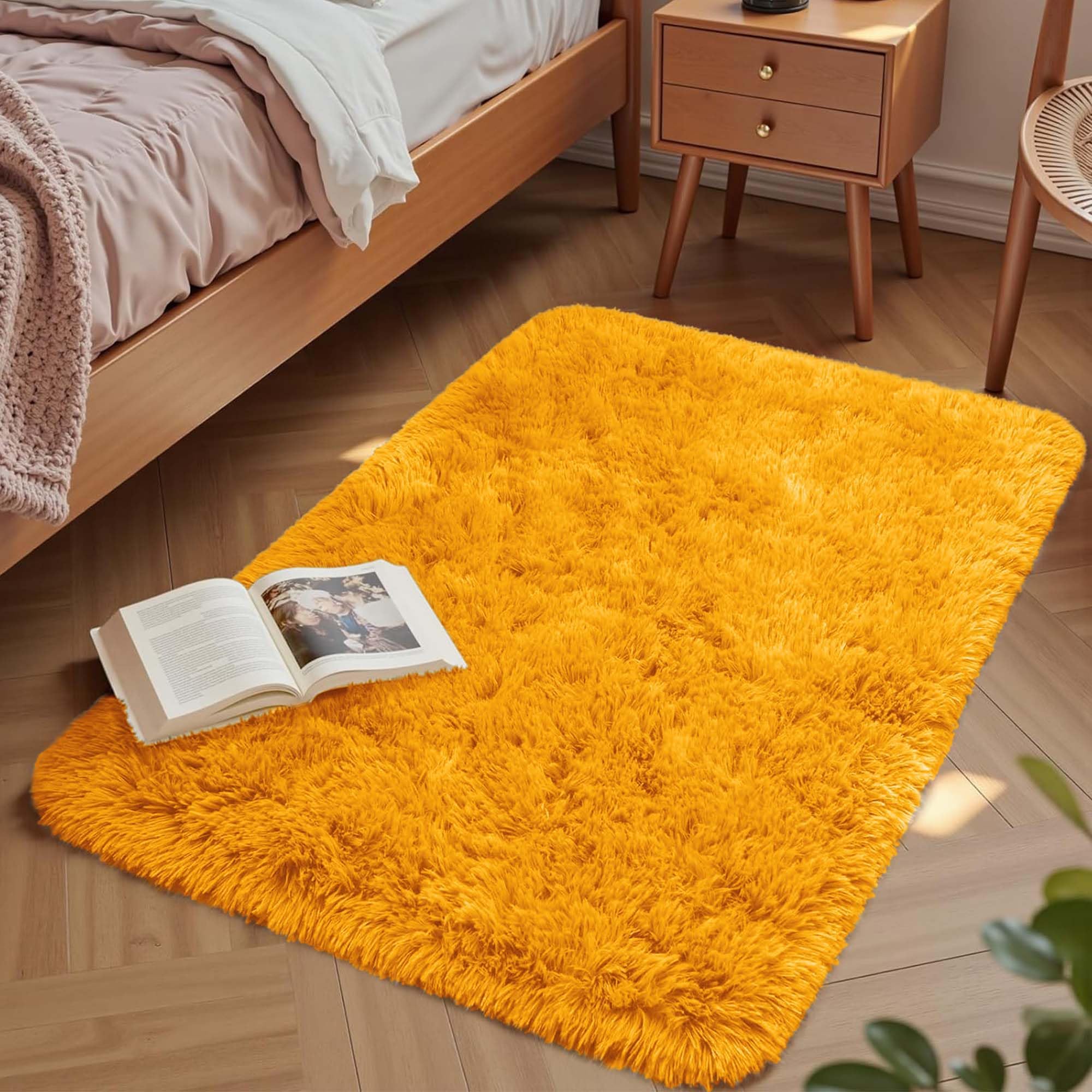 Aspire Homeware Rugs for Living Room - Small Area Rugs for Bedroom - Non Slip Modern Fluffy Shaggy Super Soft Thick Pile, Non Shedding, Ochre, 50cm x 80cm