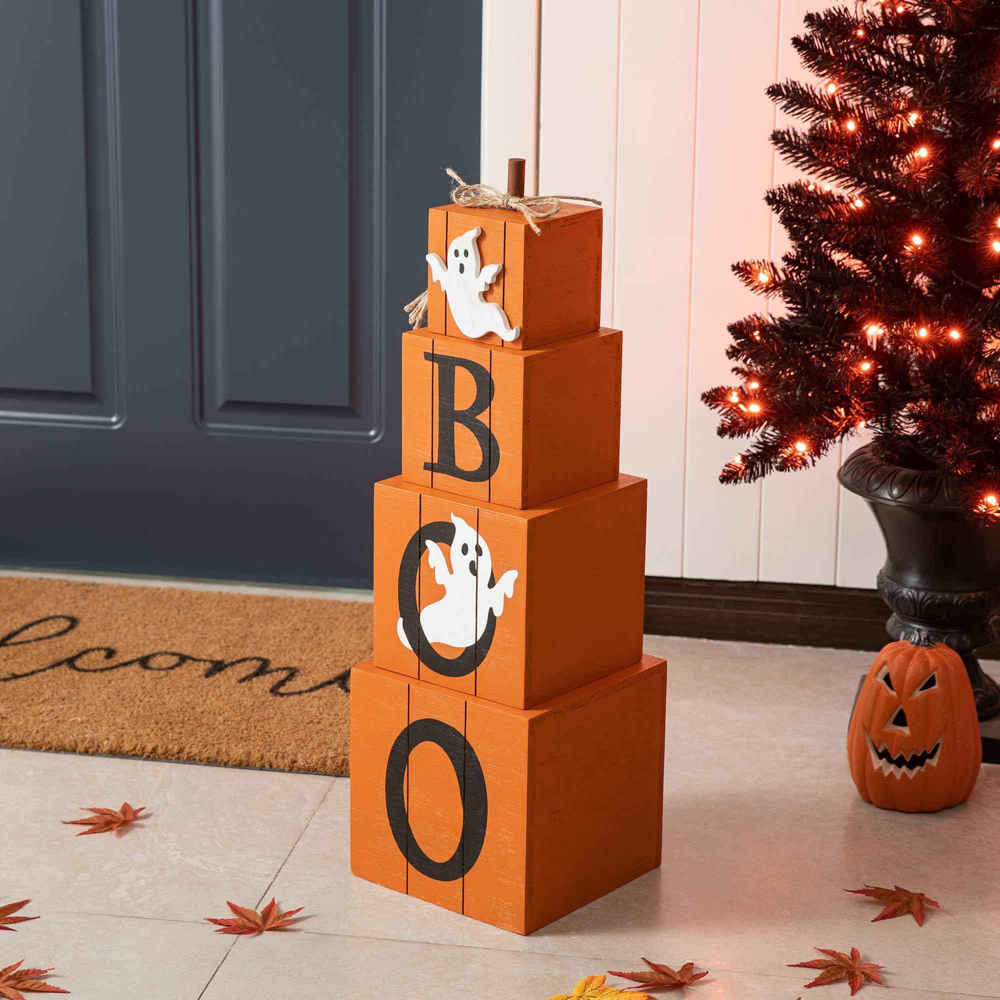 Amazon.com: Glitzhome Wooden Double-Sided Boo Fall Decorative