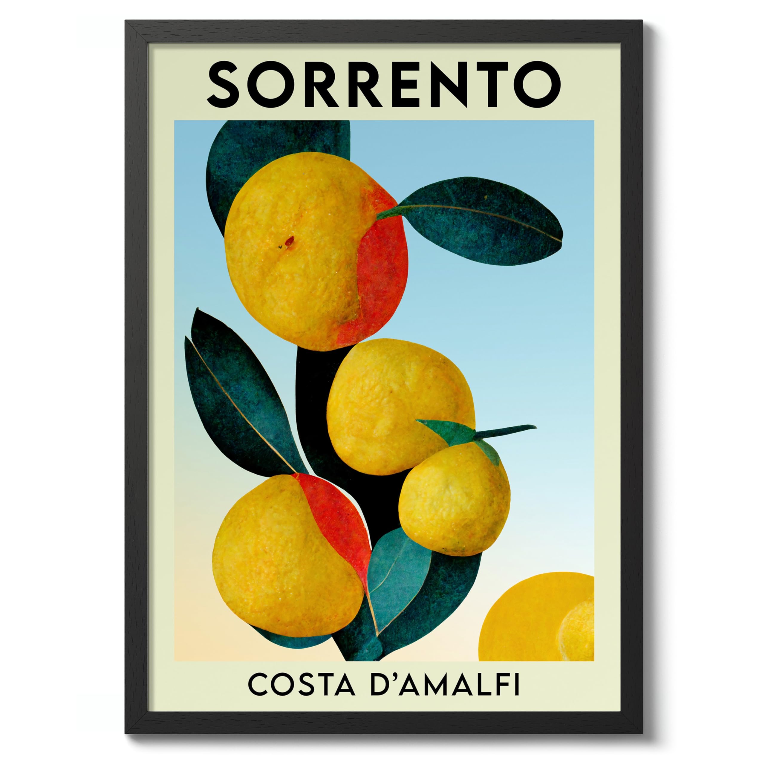 Sorrento, Lemons Fruit Market Poster Kitchen Wall Decor Print Abstract Colourful Wall Art Food Travel Bedroom Artwork Picture, 50x70cm (Black Frame) - 53x73cm — image 1