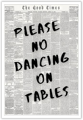 Arte de pared estético de periódico vintage en blanco y negro de los años 70, a la moda, por favor, no bailar en mesas, pósteres de lienzo,