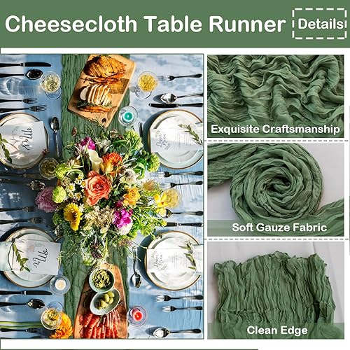 Miniatura 10 de Paquete de 3 caminos de mesa de gasa de 10 pies, color amarillo mostaza, 35 x 120 pulgadas, camino de mesa de gasa bohemio, camino de mesa largo