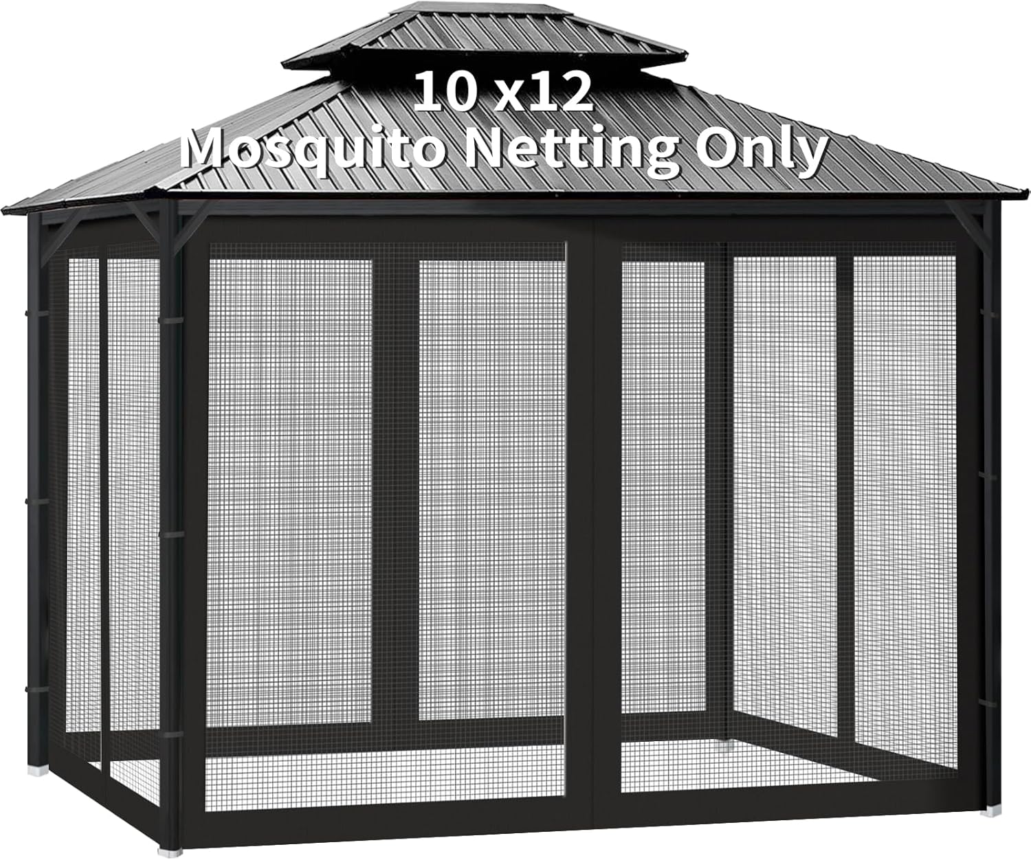 Gazebo Universal Replacement Mosquito Netting, 10' x 12' Outdoor Canopy Net Screen 4-Panel Sidewall Gazebo Curtains, with Zippers, Easy to Install, Fit for Most Gazebos 10x12 Canopy，Patio （Brown）