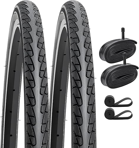 YUNSCM 2 neumáticos de bicicleta de carretera de 26 x 1 3/8 (37-590) y tubos de bicicleta de 26 x 1 3/8 válvula Schrader con 2 tiras de llanta