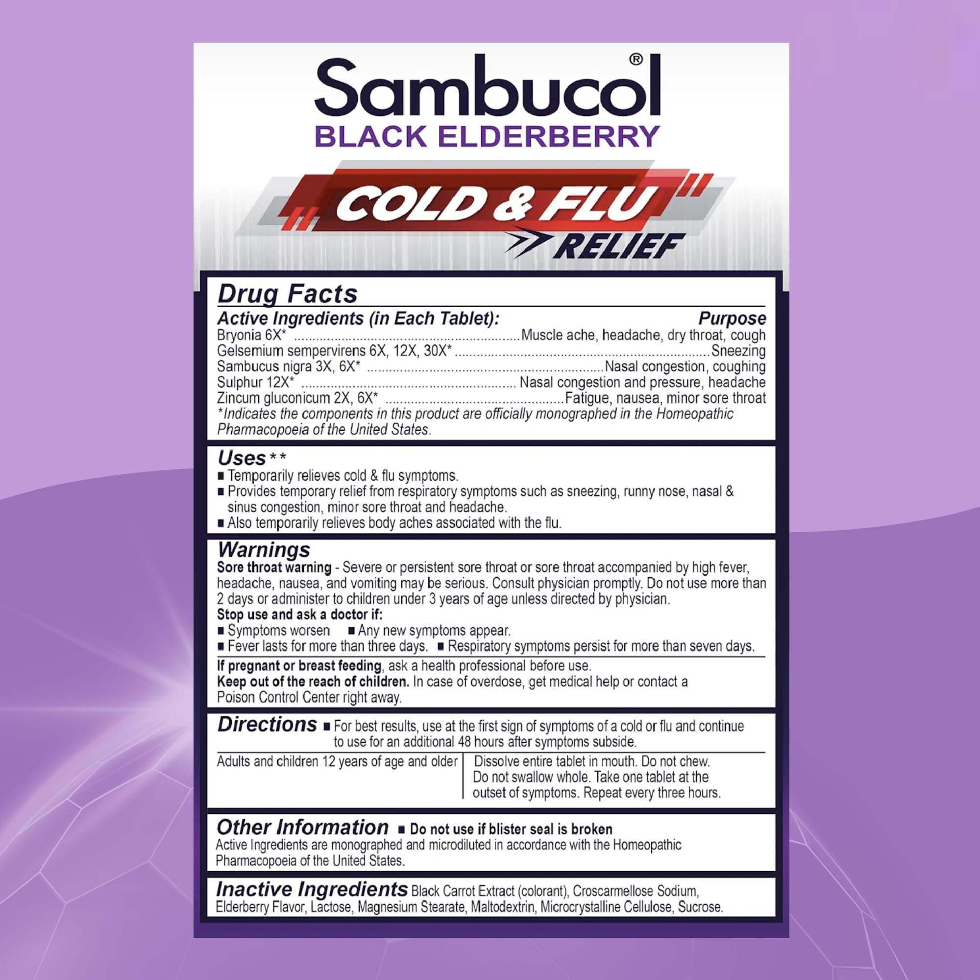 Sambucol Cold and Flu Relief Tablets - Quick-Dissolving - 30 Count — Amazon image 3