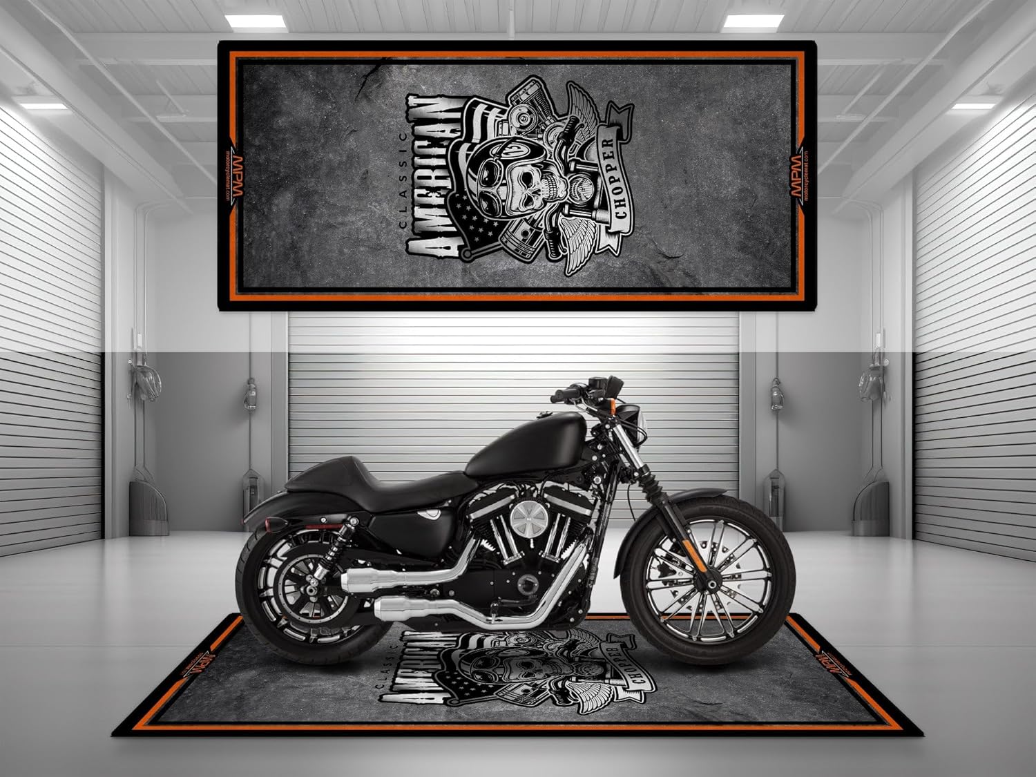 Parking Mat American Chopper Design for Custom Motorcycles, Display and Pit Mat, Washable Non-Slip Garage and Showroom Floor Carpet (Size 1 : 86.6 x 39.4/220 x 100 cm)