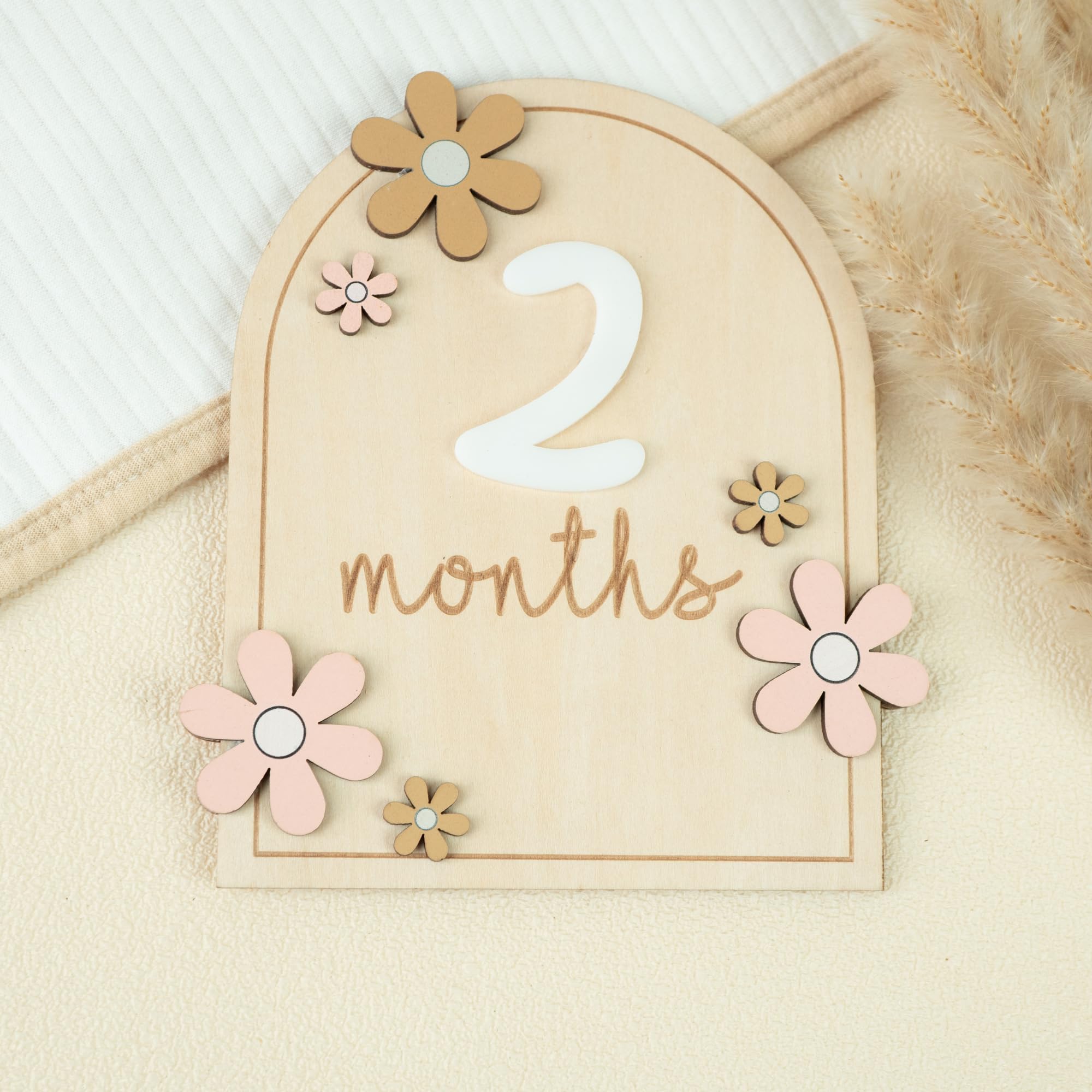 Discos de marcadores mensuales para bebés, accesorios reversibles para fotos, tarjetas de crecimiento del bebé y crecimiento del embarazo, 1-12 meses, regalo neutro de género (flor)