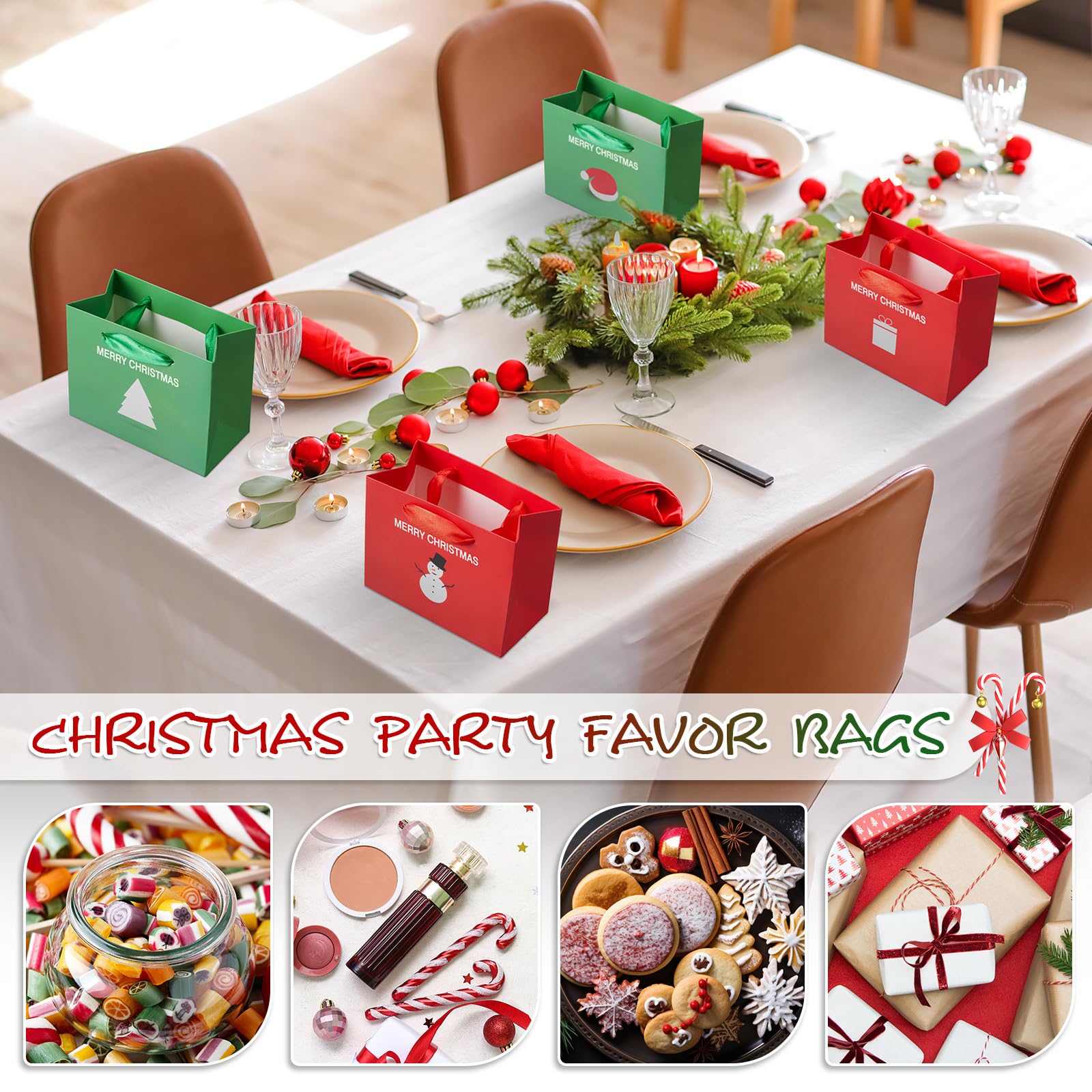 Ctosree Lot de 48 petits sacs cadeaux avec poignée en papier pour friandises et friandises (Noël)
