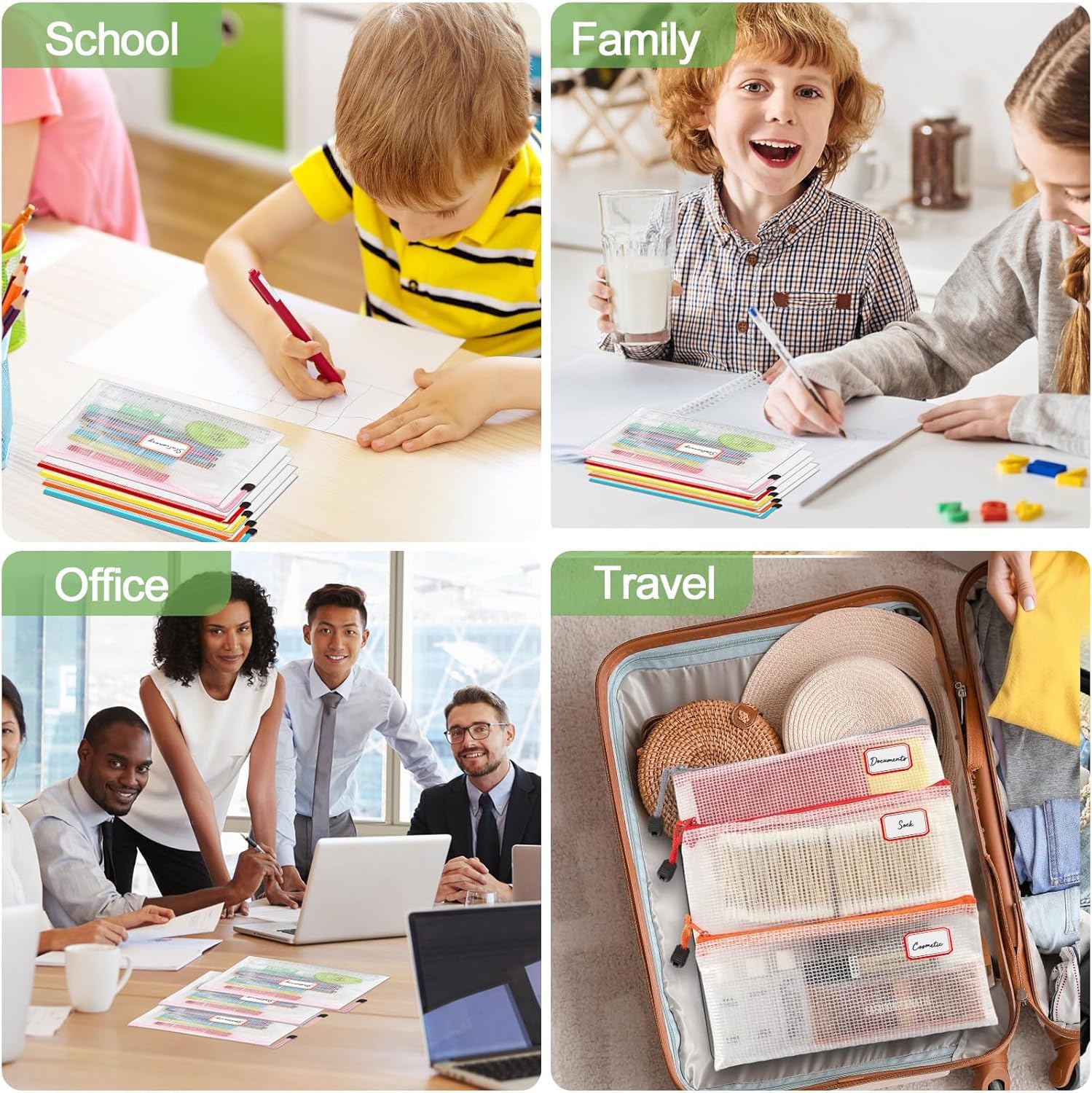 21 Piezas Bolsas Transparentes con Cremallera, Bolsa de Malla Impermeable, Bolsa para Organización Archivos, Bolsas de Plastico con Cierre Cremallera, para Recibos, Oficina, Viaje, Escolar