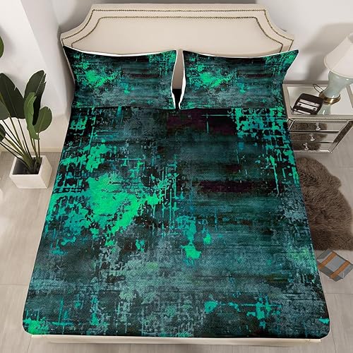 Miniatura 2 de Erosebridal Juego de sábanas modernas abstractas tamaño King, juego de ropa de cama bohemio trippy verde menta gris juego de sábanas acuarela pastel