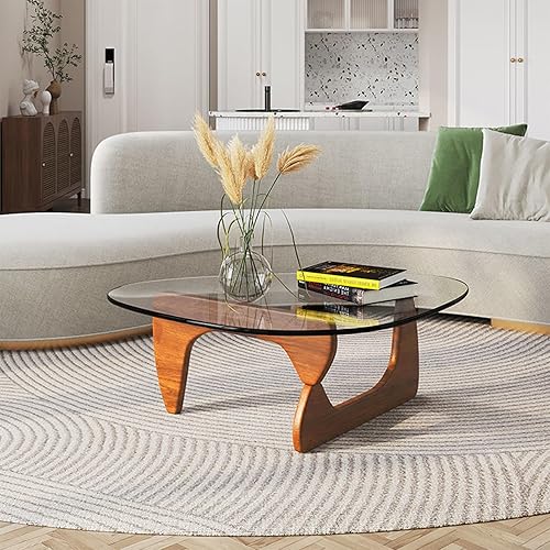 Miniatura 1 de Mesa de centro de cristal, mesa de centro moderna de mediados de siglo para sala de estar, mesas de centro ovaladas pequeñas triangulares para