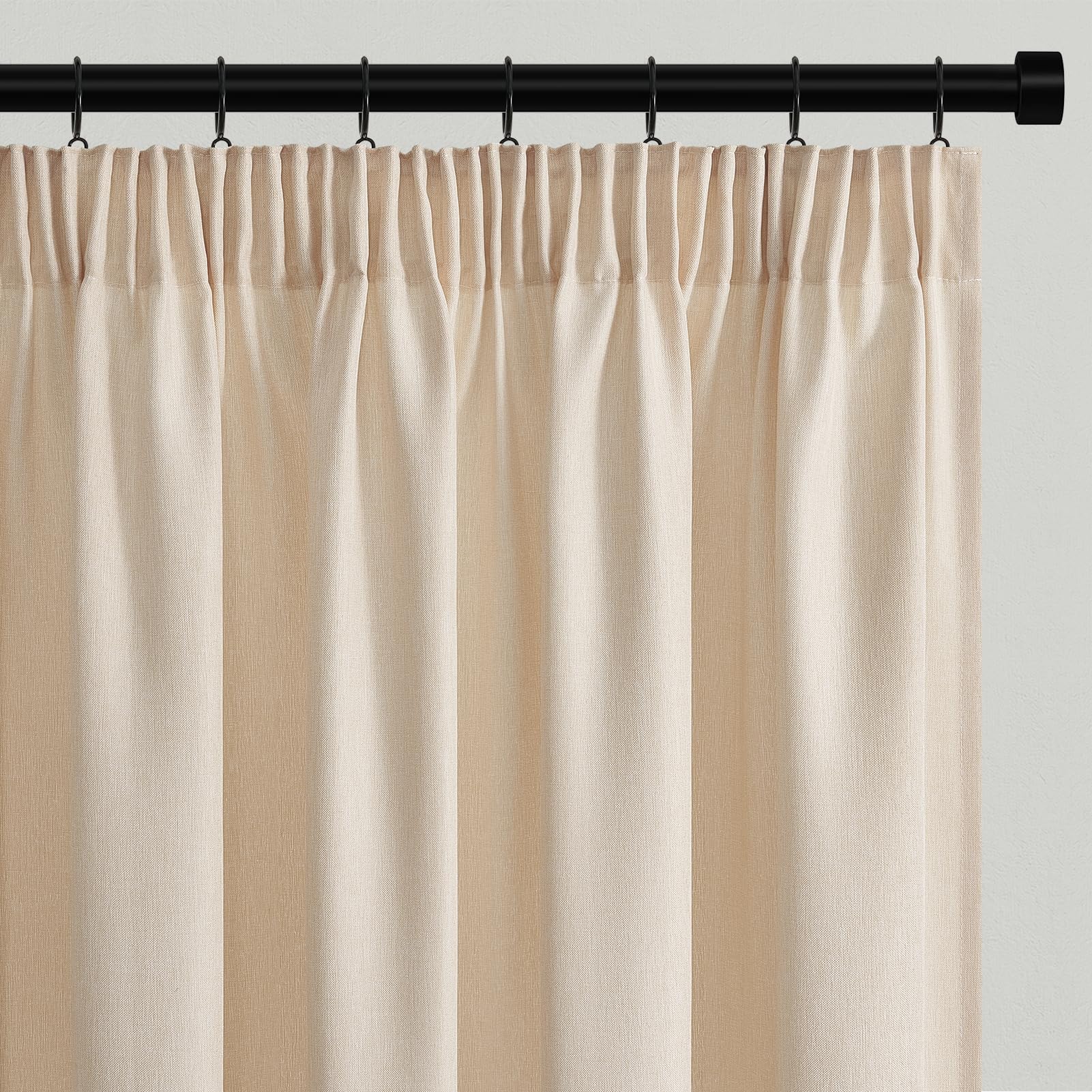 Topfinel Gardine Boho Vorhang 2er Textur aus Baumwolle und Leinen Gardinen mit Kräuselband Leinenvorhang Halbtransparent Linen Curtains for Wohnzimmer