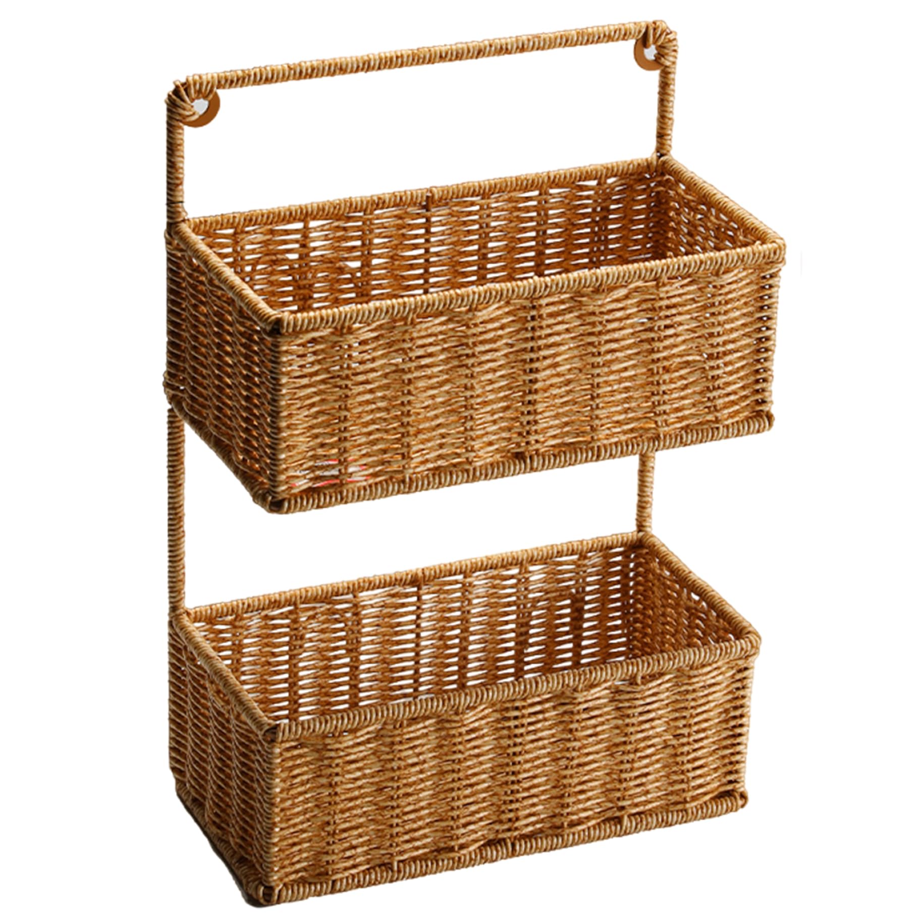 Cesta colgante tejida de 2 niveles con diseño hueco transpirable para fruta fresca
