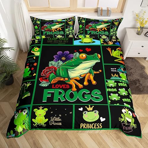 Miniatura 3 de Erosebridal Juego de ropa de cama de rana verde, tamaño King, funda de edredón de animales tropicales con bonitos ojos brillantes y ranas para