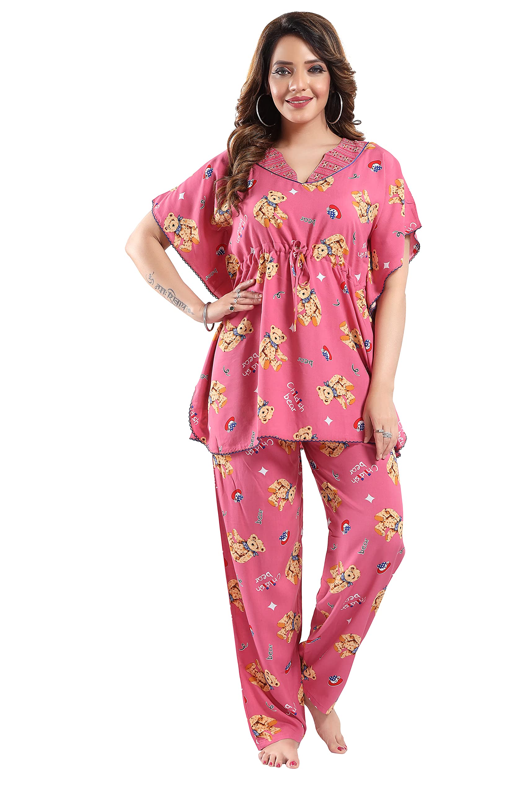 soulemo Women's Kaftan Rayon Night Suit (Full Pant) 2 Piece 1048-picture-49