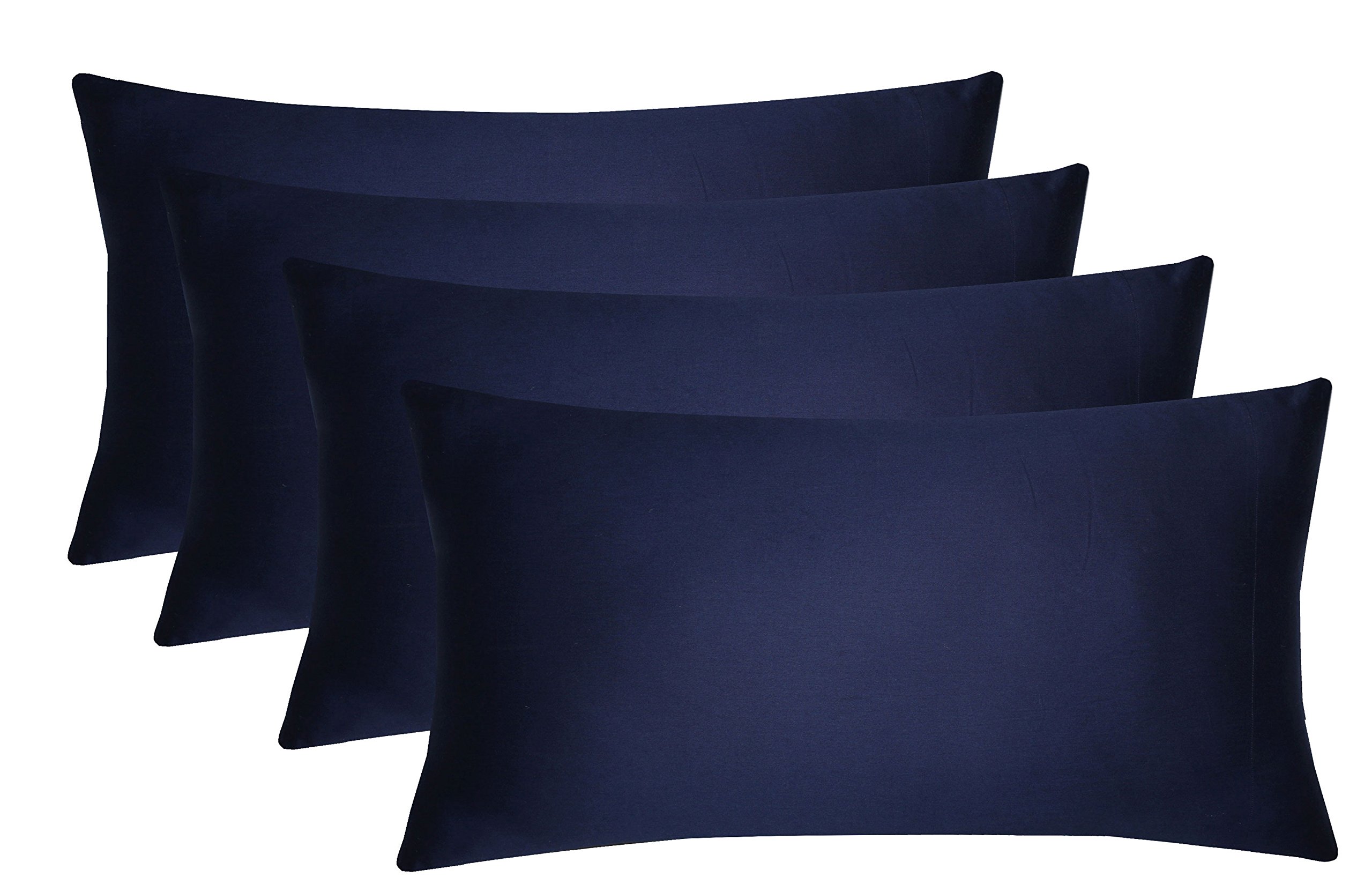 COTTON CRAFT 4 Pack Pillow Cases - King 20x40 - Navy - 220 Thread Count Soft Sateen - Generous 4 Inch Hem - 100% Pure Combed Ringspun Cotton - Easy Care Machine Wash