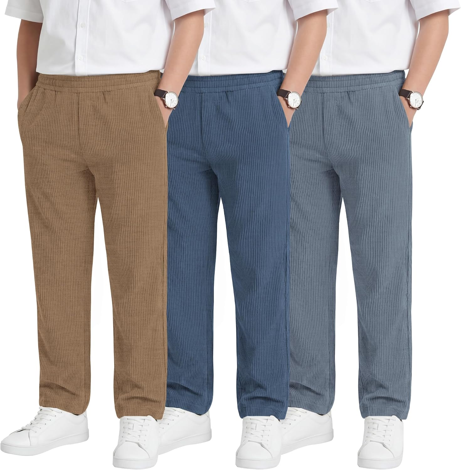 3 Pack Boys School Uniform Pants Corduroy Slacks