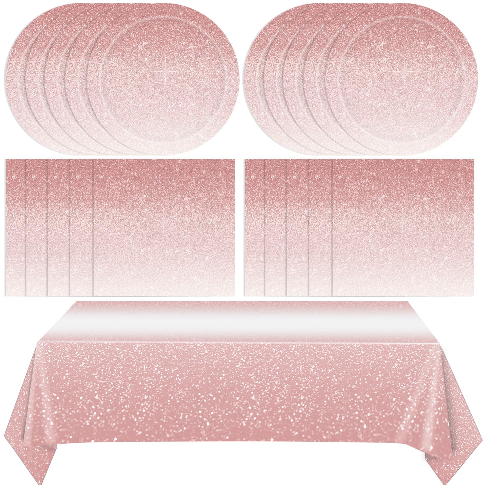 41Pcs Ombre Rose Gold Birthday Decorations,Gradient Pastel Rose Gold Party Supplies Birthday Party Disposable Paper Plates Napkins Tablecloth丨Women
