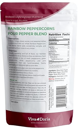 Miniatura 7 de Viva Doria Rainbow Blend Peppercorn pimienta negra entera esterilizada al vapor pimienta verde entera pimienta rosa entera pimienta blanca entera 12