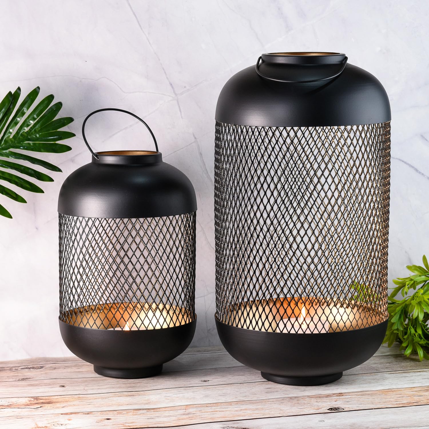 2er Set Moderne Gartenlaterne Asbirg edel aus Metall in Schwarz 47 cm