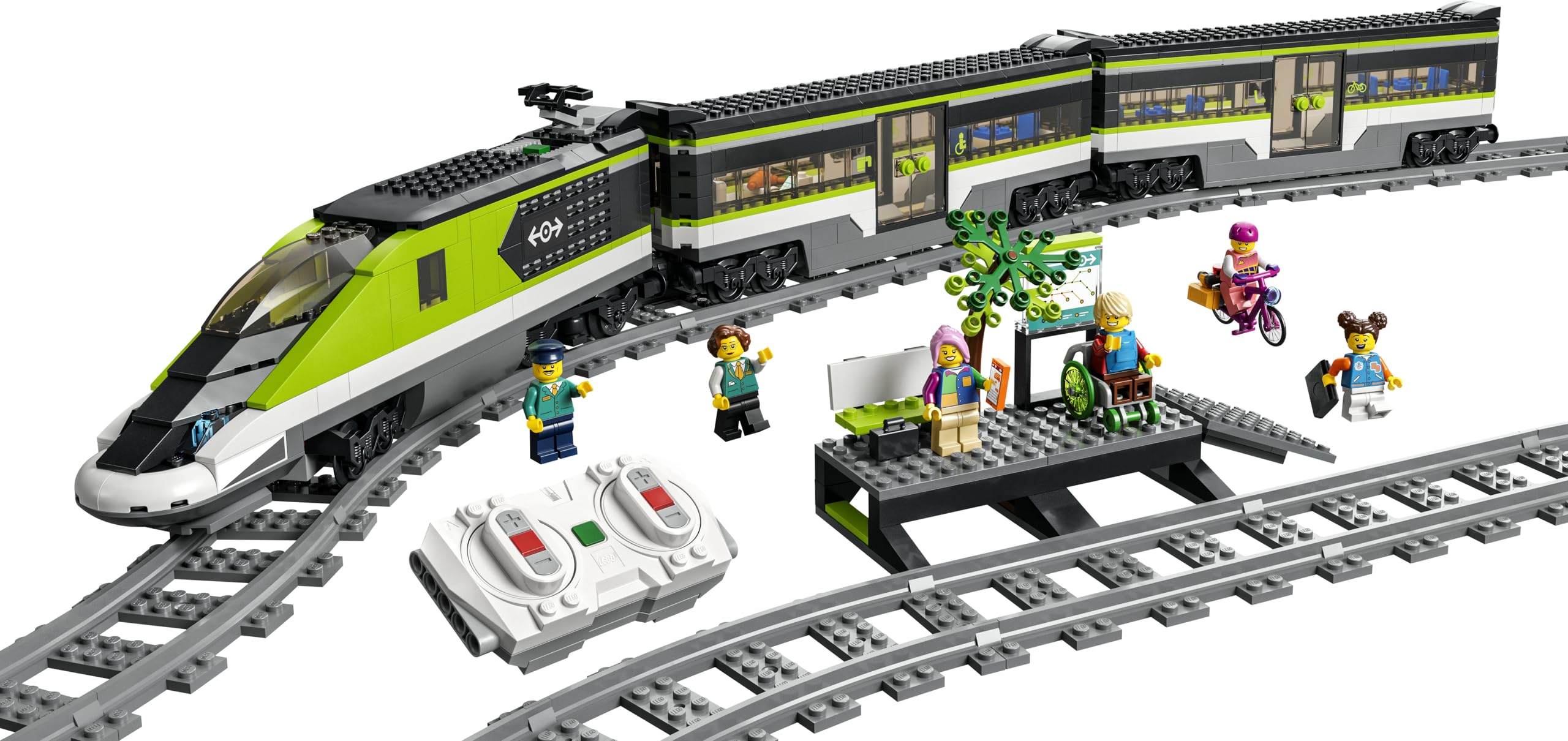 LEGO City Le Train de Voyageurs Express - Jouet Train Télécommandé avec Phares Fonctionnels, 2 Wagons, 24 Rails & 6 Minifigurines - Idée de Cadeau pour Garçon ou Fille dès 7 Ans 60337