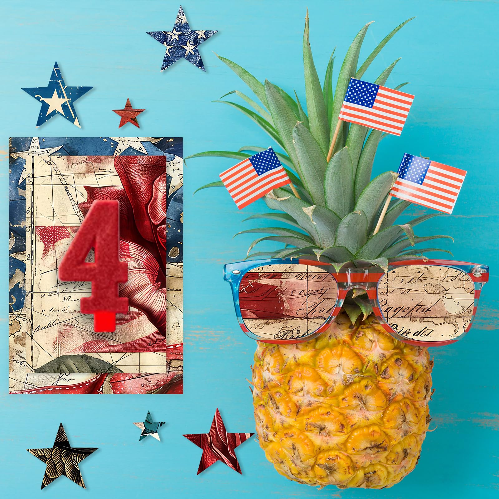 Zestaw 24 arkuszy papieru w stylu retro, patriotyczny, do scrapbookingu, 30 x 30 cm, czerwone i niebieskie gwiazdki, papier rzemieślniczy, składany na płasko, do tworzenia kart, scrapbookingu