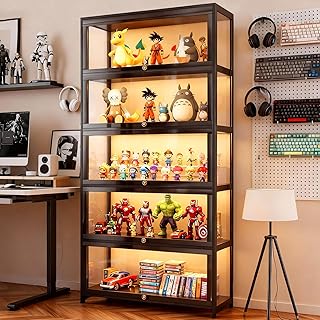 Display Cabinet with Acrylic Glass Doors 5-Tier Curio Cabinet - Collectibles Toy Organizers Rack & Display Shelf - Bookcase for Home Office Playroom Living Room Books Toys (Black)